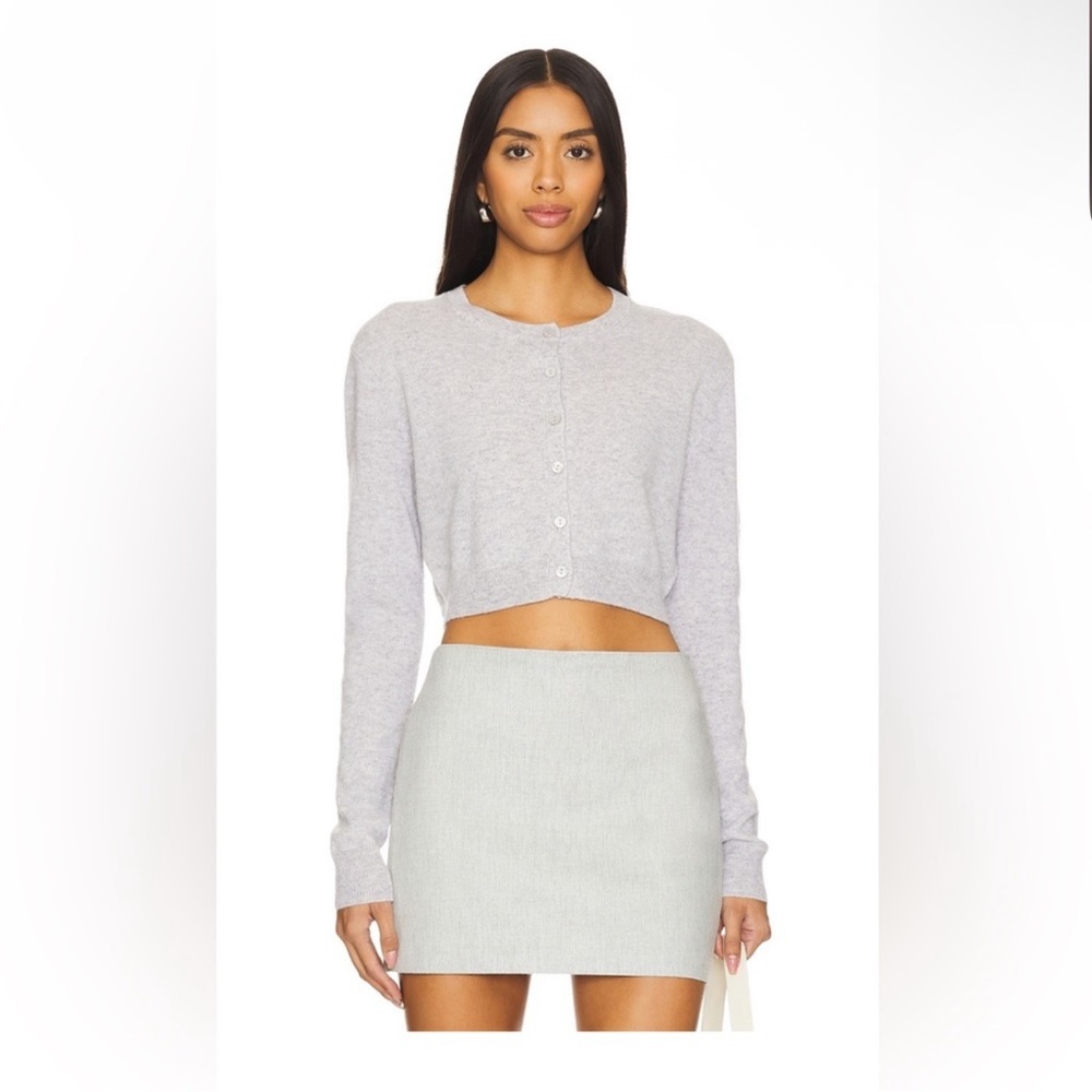 Enza Cashmere Gray Cropped Cardigan